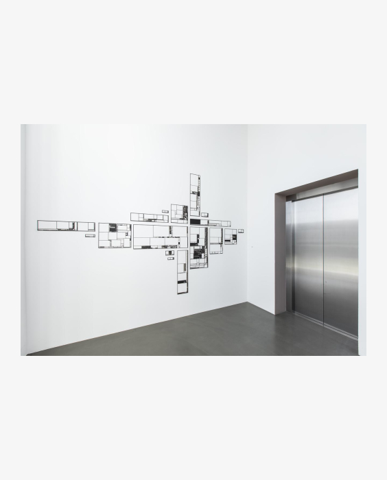 Ausstellungsansicht SCHAU....4, Evan Roth, Silhouettes (May 11, 2016), 2016, 1030g drawing board, 215 x 335 cm, Foto: Gernot Gleiss (c) Evan Roth 